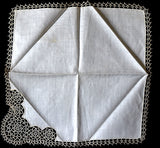 3 New Old Stock Vintage Linen Lace Handkerchiefs Tatting Original Box