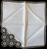 3 White Linen Lace Tatting Vintage Handkerchiefs New Old Stock Original Box
