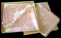 3 White Linen Lace Tatting Vintage Handkerchiefs New Old Stock Original Box