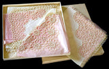3 New Old Stock Vintage Linen Lace Handkerchiefs Tatting Original Box