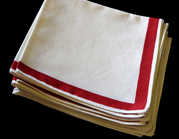Set of 6 Vintage Wilendur Napkins Red Stripe Border Unused