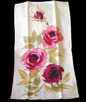 Artsy Pink Roses Vintage Tea Towel Belgian Linen