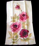 Artsy Pink Roses Vintage Tea Towel Belgian Linen