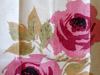 Artsy Pink Roses Vintage Tea Towel Belgian Linen