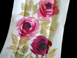 Artsy Pink Roses Vintage Tea Towel Belgian Linen