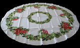 Round-ish Vintage Christmas Tablecloth New Old Stock 51x57