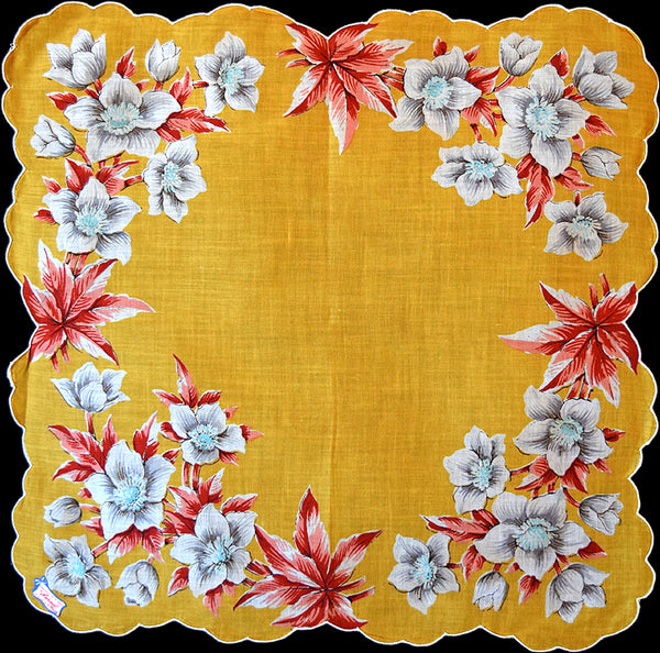 Burmel Saffron Floral Vintage Handkerchief of the Month New Old Stock