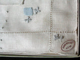 Set of 2 Vintage Linen Handkerchiefs in Box Switzerland