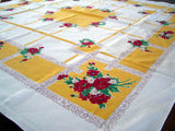 Startex Floral Red Poppies Vintage Tablecloth 47x52