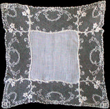 Tambour Lace Vintage Wedding Handkerchief Linen