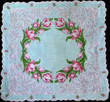 Tulip Wreath Vintage Handkerchief New Old Stock