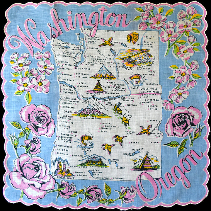 New Vintage Hanky Mt Rainier WA Unused Evergreen Playground NWT Handkerchief American Mid Century Novelty Hanky Mount Rainier Washington  main image 2