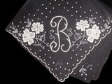 Monogram B Black Vintage Handkerchief Madeira White Embroidery