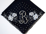 Monogram B Black Vintage Handkerchief Madeira White Embroidery