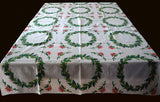 Hollyberry Wreaths Bows Vintage Tablecloth 51x83