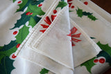 Hollyberry Wreaths Bows Vintage Tablecloth 51x83