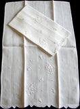 Embroidered White Linen Vintage Madeira Guest Towels, Pair