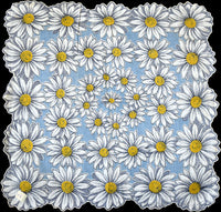 Daisies on Light Blue Vintage Handkerchief, 16 Inches