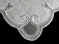 Curlicue White Lace Border Vintage Linen Wedding Handkerchief