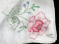 Madeira 3D Organdy Pink Rose Applique Vintage Handkerchief