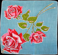 Long Stem Pink Roses Vintage Handkerchief