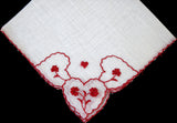 Embroidered Valentine Hearts Vintage Handkerchief