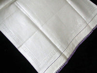 Damask Roses Irish Linen Vintage Guest Towel w Lavender Tatting