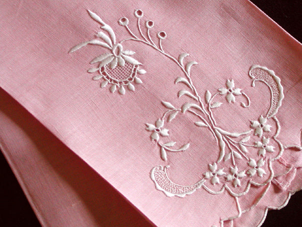 Art Nouveau Floral Pink Linen Vintage Madeira Guest Towel