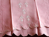 Fleur-de-Lis Embroidered Pink Linen Vintage Madeira Guest Towel