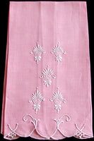 Fleur-de-Lis Embroidered Pink Linen Vintage Madeira Guest Towel