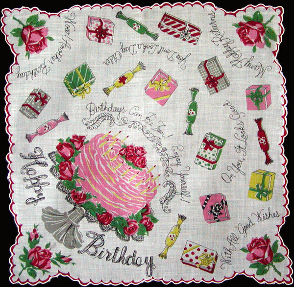 Happy Birthday Takes The Cake Vintage Handkerchief