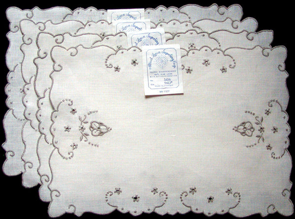 Madeira Vintage Embroidered Linen Placemats - 9x13, Set of 4
