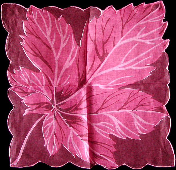 Big Pink Leaf Vintage Irish Linen Handkerchief, Herrmann
