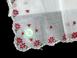 Desco Embroidered Floral Poinsettia Vintage Handkerchief, NOS
