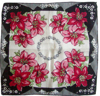 Red Lilies New Old Stock Vintage Handkerchief, Linen