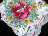 Floral & Polka Dots Vintage Handkerchief, 16"