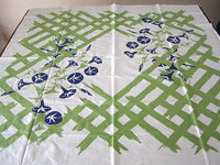 Morning Glories and Lattice Vintage Tablecloth 47x49