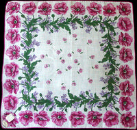 Burmel Original Pink Poppies, Lavender Vintage Handkerchief