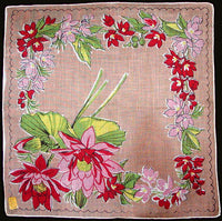 Lotus Flower New Old Stock Vintage Handkerchief, Kimball