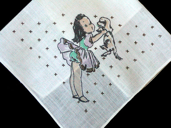 Ballerina With Her Puppy Vintage Handkerchief