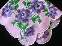 Purple Poppies on Pink Vintage Handkerchief