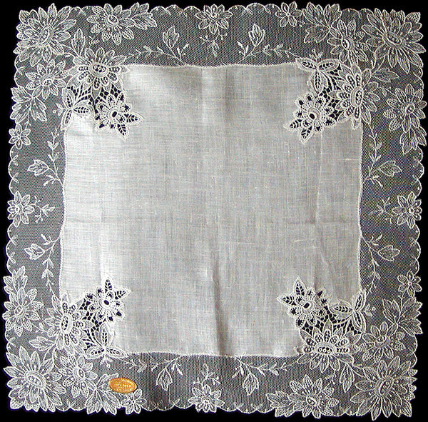 Linen & Lace Vintage Wedding Handkerchief, New Old Stock