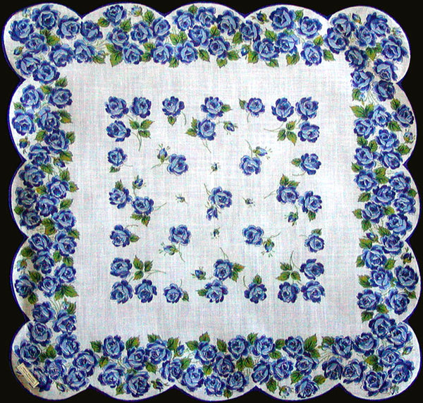 Blue Roses New Old Stock Vintage Handkerchief