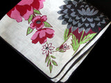 Black & Pink Floral Linen Vintage Handkerchief