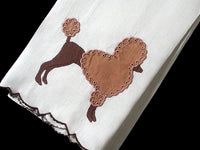 Brown Poodle Applique Vintage Madeira Linen Guest Towel