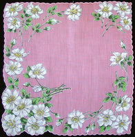 Pink & White Floral New Old Stock Vintage Handkerchief
