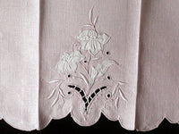 Embroidered Cutwork Pink Linen Madeira Vintage Guest Towel