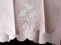 Embroidered Cutwork Pink Linen Madeira Vintage Guest Towel