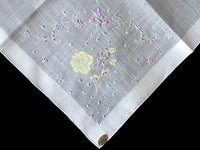 Embroidered Madeira Pastel Butterflies & Floral Vintage Handkerchief