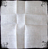 Madeira Sheer White Roses on Irish Linen Vintage Handkerchief
